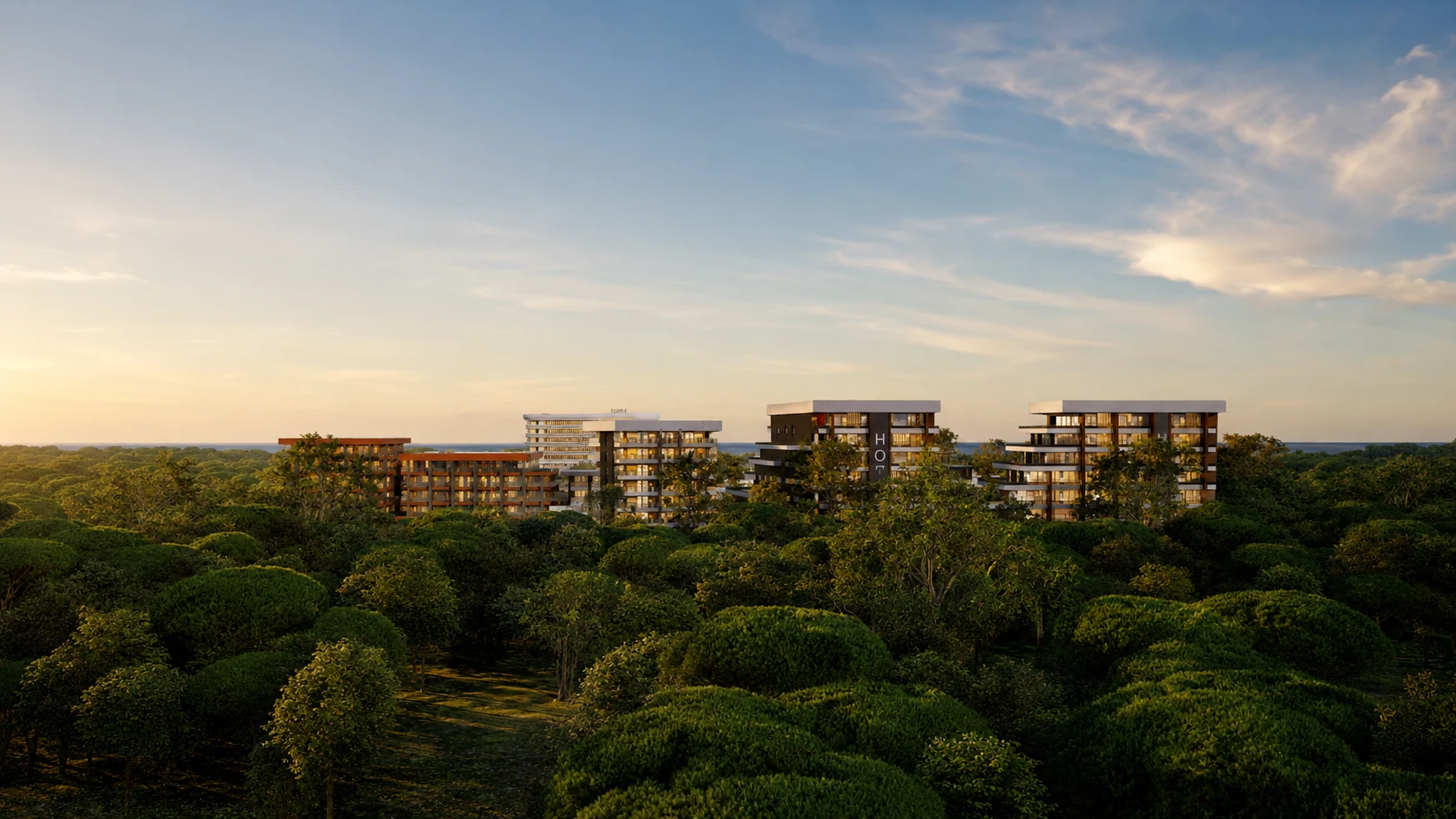 Faro residences above the surrounding forest